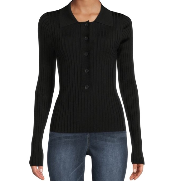 Good American Tops - Good American Women’s Ribbed Henley Polo Navy Size M Orig $140